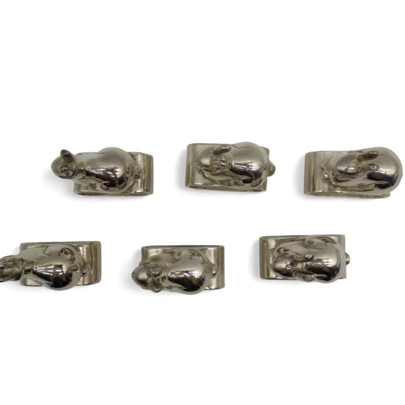 Bunny Rabbit NAPKIN HOLDER Ring Set of 6 Heavy Silver Tone Metal - Picture 11 of 11